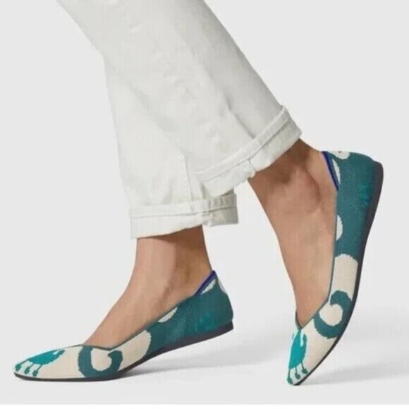 Rothy’s Flat Womens Size 7 Moroccan Ikat The Pointed Toe Green Shoe Retired - Picture 2 of 13